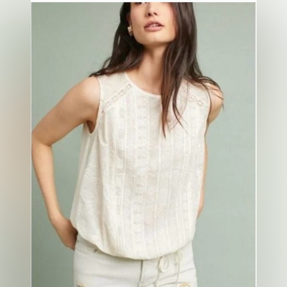 Embroidered Ivory Sleeveless Blouse | Anthropologie & Tiny size M